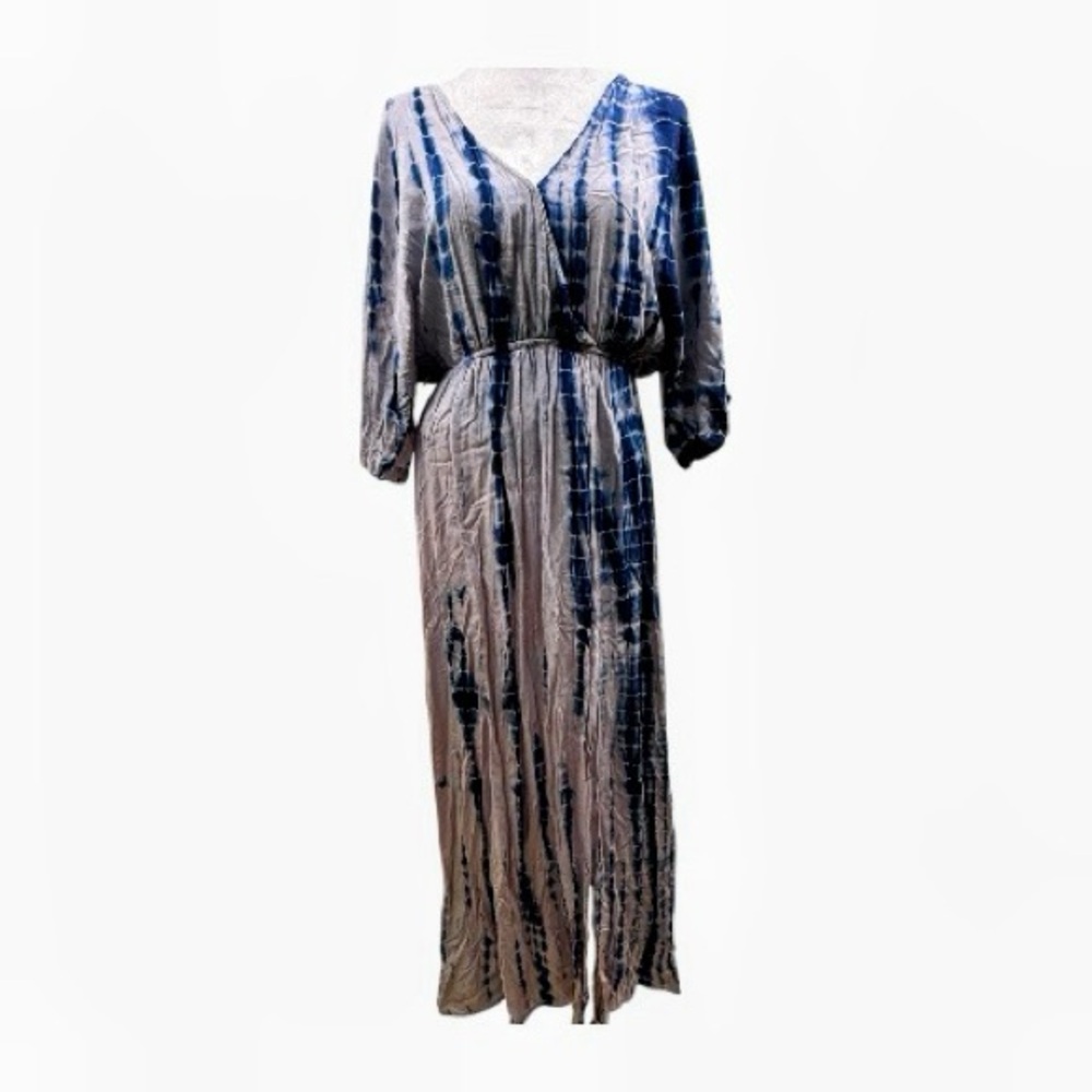 3/$25 Lulus Blue & Ivory Tie-Dye Maxi Dress V-Neck Empire Waist Size S